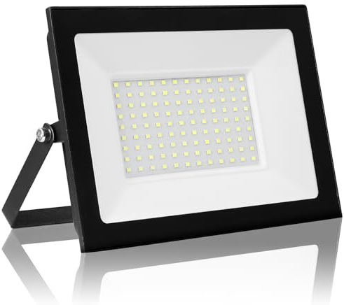 Hondony 100W Focos Led Exterior 6500K IP66 Impermeable Proyector Led Exterior, Blanco Floodlight para Casa, Garaje, Patio, Terraza, Campo (100W, 6500K)
