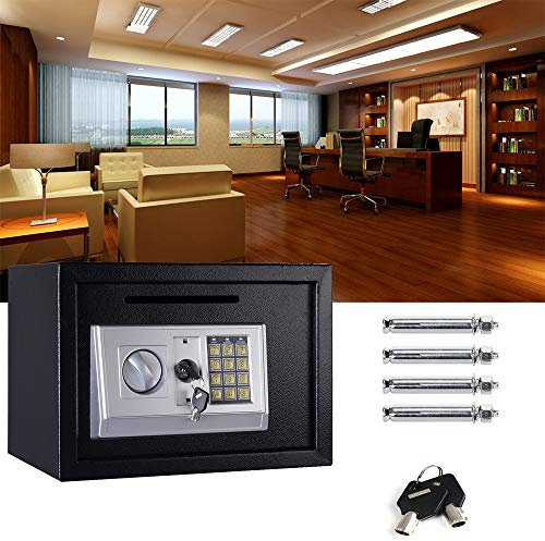 Safe, 16 l, elektronischer Safe mit Tastatur und 2 Schlüsseln, Wandtresor für Zuhause und Büro, schützt Geld, Schmuck, 35 x 25 x 25 cm (schwarz)
