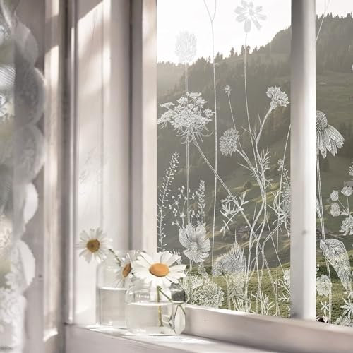 Neukids Weißer Gänseblümchen-Wildblumen-Fensteraufkleber Statische Fensterfolie Milchglasfolie Selbstklebend fensterSelbstklebende Fenstersticker Wohnzimmer Schlafzimmer Küche Bad Fenster Deko