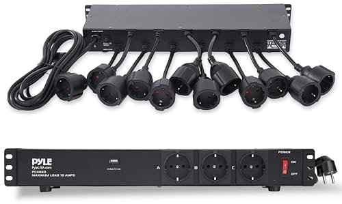 Pyle Multipresa Rack 1U da 48,26 cm con 12 Prese, Distribuzione Elettrica Affidabile per Studio, Ufficio e Montaggio su Rack