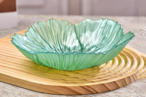 YJDZ Nordic Modern Crystal Glass Fruit Bowl, Pearlescent Flower Shape, Large Decorative Snack Plate for Household Use(Green,31x7.4cm)