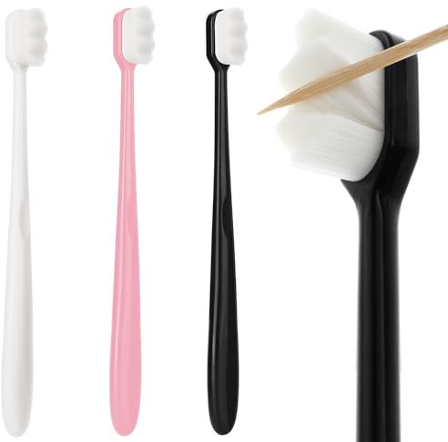 Dimeho Cepillo de dientes extra suave para encías y dientes sensibles, cepillo de dientes manual de microfibra con cerdas suaves (negro, blanco, rosa)