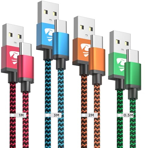 USB C Kabel, [4Stück 0.5M 1M 2M 3M] Handy Ladekabel USB C Schnellladekabel Nylon USB auf USB C Kabel für Samsung Galaxy S23 S22 S24 Ultra, Usbc Ladekabel für iPhone 15 16 Pro Max Plus iPad MacBook
