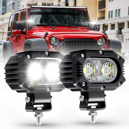 CO LIGHT Phares de Travail LED 12V 24V Lot de 2 Projecteurs LED 4 Pouces 50W Faisceau Large Étanches IP68 Feux de Recul pour SUV Moto Camion ATV UTV Tracteur Excavateur