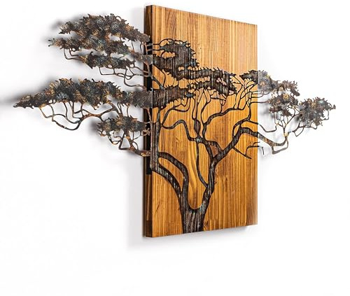 Wallity Hand-Painted Decorative Wooden Wall Accessory, 144 x 70 x 3 cm | 100% Solid Wood (3 cm) & Metal (1.5 mm) | Unique Design with Natural Variations
