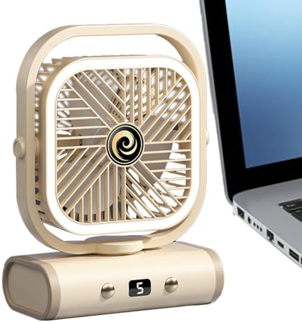 Ventilador de escritorio silencioso | Ventilador de mesa de refrigeración de escritorio silencioso | Enfriador de aire recargable de 5 velocidades con luz nocturna, accesorios de inclinación ajustable