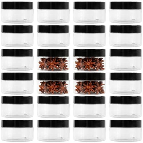 PUCSIQ 24 tarros de almacenamiento de 100 ml, tarros de plástico con tapa