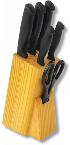PARENCE.- Bloque de cuchillos de 7 piezas con revestimiento negro - Juego completo con tijeras y bloque de madera - Cuchillos de cocina versátiles
