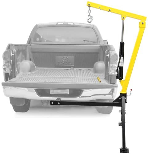 Hydraulic Pickup Truck Crane, 1000LBS Capacity, 360° Swivel with Hitch Mount, 3 Adjustable Booms (500/750/1000 LBS) for Construction, Forestry, Farm & Workshop Lifting