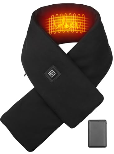 Écharpe Chauffante Electrique Avec Batterie 5000mAh 3 Niveaux De Chauffage USB Écharpe Chauffante Sans Fil pour Femme Homme, Écharpe Chaude Hiver pour Ski Randonnée Pêche Camping, Courte Noir