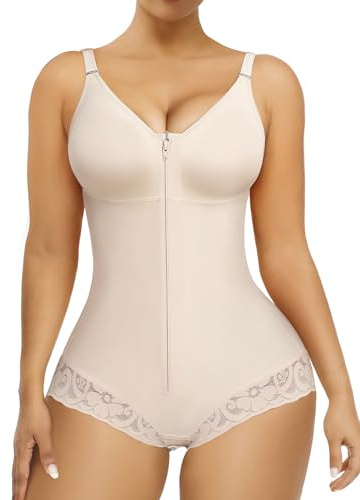 YIANNA Shapewear Tummy Control Body Shaper for Women Postpartum Fajas Colombianas Compression Garment Bodysuit Beige XL