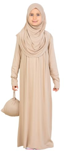 Prien Hijab Gebetskleidung Für Kinder, Weiche Viskose Mädchen Abaya Mit Kopftuch Und Tasche, Damen Muslimische Langarm Islamische Gebetskleid Kaftan Für Tesettür Ramadan & Eid