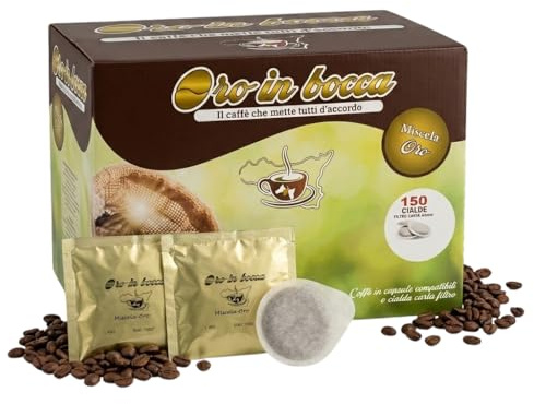 Oro in Bocca Cialde Caffè Oro – Miscela Robusta e Arabica per Espresso Cremoso e Aromatico, Cialde Compatibili con Macchine Espresso, Gusto Equilibrato, Corposo e dal Profumo Intenso (300, Oro)