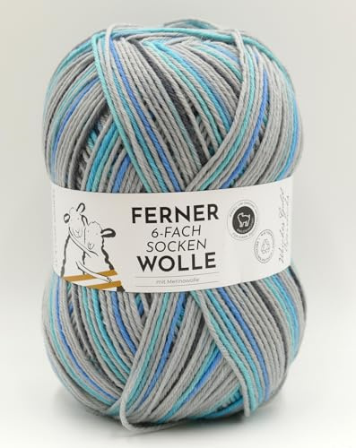 Ferner Wolle Lungauer Sockenwolle 6-fach, bunte Strumpfwolle 6-fädig, Sockengarn mit Merinowolle und Farbverlauf, 150 g, Nadelstärke 3 bis 4 mm (867/25)