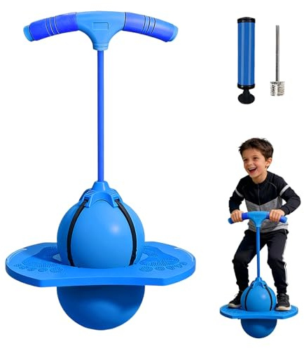 XILEPINGAN Balón de Salto Equilibrado, Pelota Saltarina con Mango, Pelota Saltarina para Adultos, Pelota Saltarina De Equilibrio, con Bomba, para Interior Exterior (Azul)
