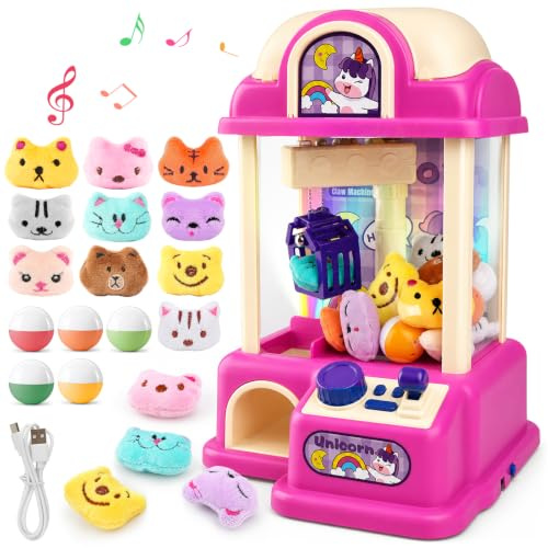 Einhorn Greifautomat Kinder mit 5 Kapseln und 10 Plüschtieren, Licht und Musik, Elektronischer Süßigkeitenautomat, Greifmaschine Spielzeug, Geschenk Spielzeug für Mädchen und Jungen ab 3 Jahren