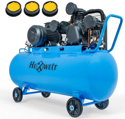 Compresseur 150L / 200L Compresseur d'air 8 Bar, lubrifié à l'huile, 3000W / 5500W, 3 cylindres en fonte, 1/4, détendeur, manomètre, 2 sorties, pour atelier, garage et outils pneumatiques (150L)