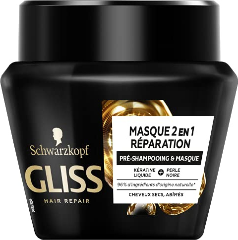 Schwarzkopf - Gliss - Masque Réparation 2 en 1 - Pré-Shampooing et Masque - Cheveux secs/abîmés - Soin Cheveux - 96% d'ingrédients d'origine naturelle - Pot de 300ml