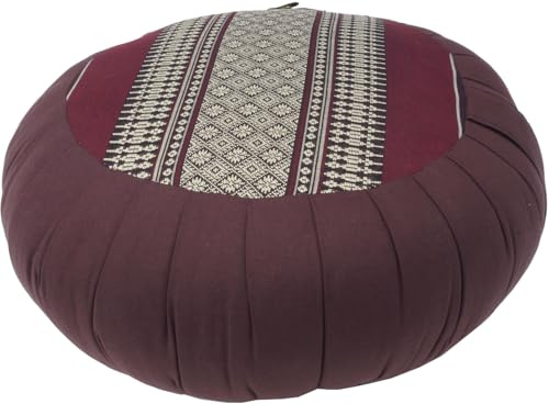 GURU SHOP Rundes Meditationskissen, Yoga Kissen, Yogakissen, Sitzkissen, Bodenkissen, Dekokissen - Braun/rot, 20x35x35 cm