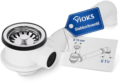 VIOKS Siebkorbventil Ø 70mm mit 1,5 Anschluss für Siphon | mit 1 Anschluss für seitlichen Überlauf und Raumschaffer