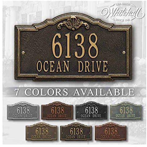 Whitehall Personalized Cast Metal Address plaque -THE GATEWOOD Plaque. Made in the USA. Display your address and street name.