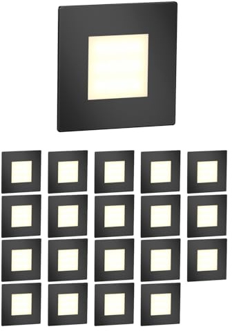 ledscom.de 20x LED Treppenlicht/Wandeinbauleuchte FEX für innen und außen, eckig, schwarz, 85 x 85mm, warmweiß