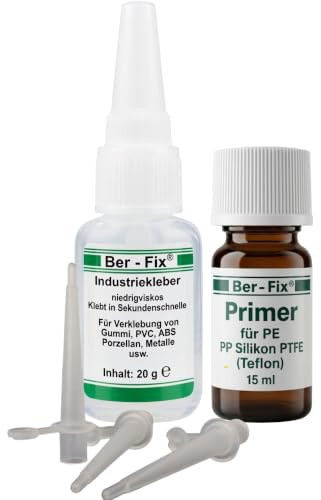 Ber-Fix PE PP PTFE Kunststoffkleber Set Werkstatt(20g + 15ml) mit Feindüsen | PE PP PTFE Kunststoffkleber Set Werkstatt(20g + 15ml) mit Feindüsen: Systemlösung für schwer klebbare