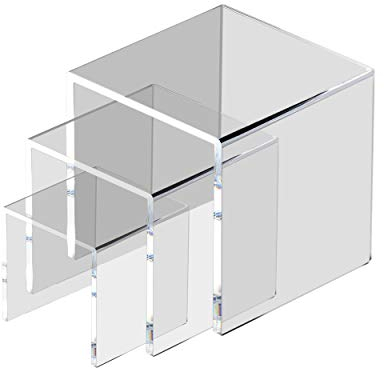 MaoXinTek Klare Acryl Display Riser, Acryl-Podesten Schmuck Display Riser Schaufenster Leuchten für Schmuck Kuchen Dessert Tischdekoration (3x3x3, 4x4x4, 5x5x5)