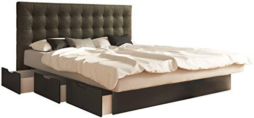 SuMa - Schubkastenbett 200x220 m. 6 Schubladen für viel Stauraum schwarz und Kopfteil Nuevo, Farbe Carbon 200x220 cm