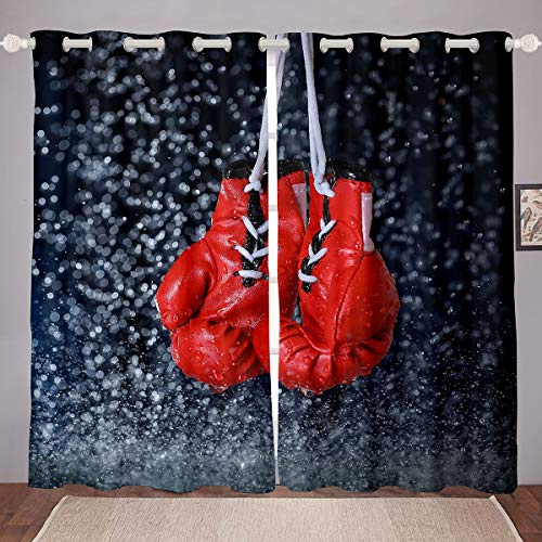 Cortinas de Boxeo para Ventana de Juegos Deportivos Cortinapara Niños Niñas Niños Guantes de Boxeo Ventana Dreapes SuaveVentana Tratamientos Rojo Guantes de Boxeo W52*L90