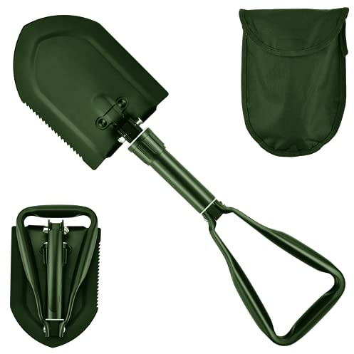 Pala Pieghevole 58cm,Pala da Campeggio Extra Stabile in Acciaio al Carbonio ad Alta Resistenza con Borsa per il Trasporto, Pala Multifunzione per Escursionismo all'aperto, Caccia (Verde)