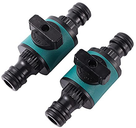 2 Pcs 16mm 2 Way Garden Hose Quick Connector with Shut Off Valve (2-Way 16mm)
