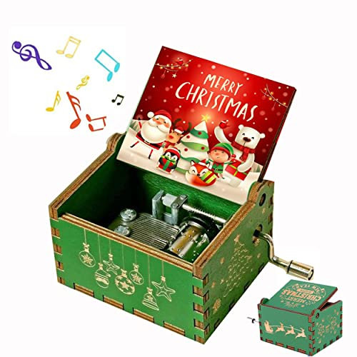 PeaMirmy Buon Natale Merry Christmas Carillon in Legno Carillon a manovella inciso per Ragazzi, Ragazze, Uomini e Donne Natale e Capodanno (D)