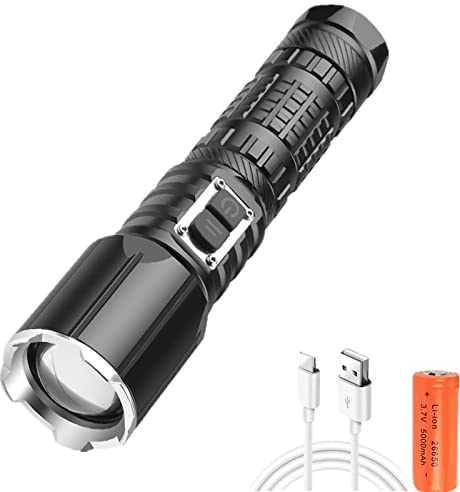 BESTSUN Taschenlampe Led Aufladbar 500000 Lumen, Extrem Hell LED-Taschenlampen, Zoombare Taktische Handlampe mit 5 Lichtmodi, wasserdichte Starke Taschenlampe zum Wandern, Camping