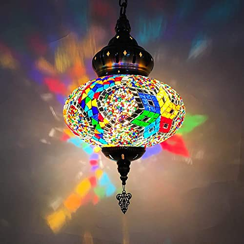 BOTOWI Klassische Handgemachte Türkische Pendelleuchte Mosaik Kronleuchter Marokkanischen Glasschirm 10 Zoll Laterne Deckenhängelampe Für Kücheninsel,C