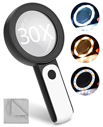Lupe mit Licht, BROTOU 30-Fache Leselupe 18 LED - 3 Modi Handlupe mit Klarheit Doppelglaslinse, für Senioren Groß zum Lesen Hobby Handwerk Münzen Briefmarken Inspektion Uhrmacher (Schwarz)