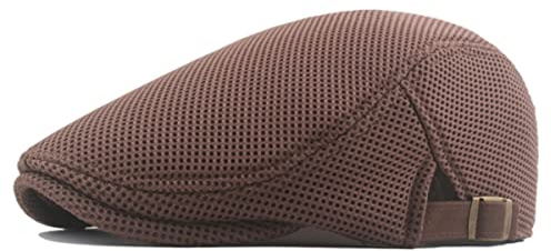 YianBestja Unisex Sommer Schirmmütze Herren Damen Atmungsaktiv Sommer Mesh Barett Mütze Sonnenhut Schiebermütze Baskenmütze Newsboy Flat Cap Hut Sommermütze (Braun)