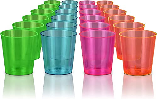Brillars Colourful Rainbow Plastic Shot Glasses - Disposable Wine Tasting, Desert and Cocktail Cups - Square Shooter, Whiskey Mini Shots - Reusable Crystal Glass (20, Multicolor)