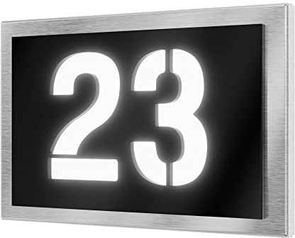 Graviers Design beleuchtete Hausnummer aus V2A Edelstahl 215x150mm - Schwarz - Wetterfest Rostfrei Individuell anpassbar nach eigener Nummer - Made in Germany