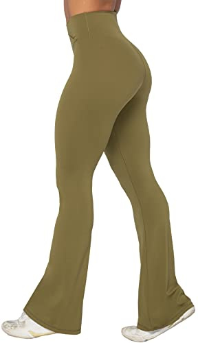Sunzel Flare leggings, crossover yogabyxor med magkontroll, hög midja och brett ben, Martini oliv, M