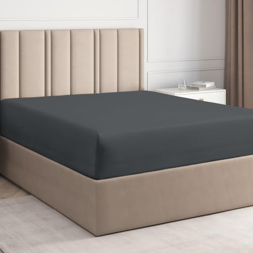 Spannbettlaken 140x200 cm - Für Matratzen bis 30 cm Höhe (12) - Weiche, gebürstete Mikrofaser - Knitterfrei, Schrumpf- und Farbbeständig - Oeko-TEX Zertifiziert - Dunkelgrau - Premium Bettlaken