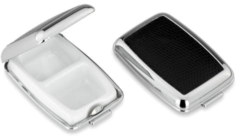 SILBERKANNE Pillendose 2 Fächer 6,5 x 4,5 cm x1,5 cm mit schwarzes Kunstleder Premium Silber Plated edel versilbert in Top Verarbeitung