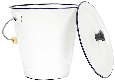 Wein- & Sektkühler Eiskübel aus Metall mit Deckel, weiße Emaille, Vintage-Eiskübel, Bar-Eiskübel for Party, Getränkewanne for Zuhause, Küche, Outdoor Eiseimer
