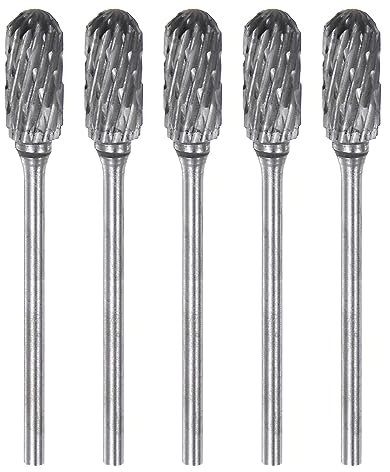 sourcing map 5pcs Carbide Rotary Burrs 3/32 (2.35mm) Shank 1/4 (6mm) Head Double Cut Cylindrical Ball Nose C Shape Die Grinder Bits Rasp Files for Metal Wood Plastic Polishing Engraving