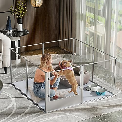 Parc Chien Intérieur Grande Taille: Enclos Grand Chien XXL Extérieur en Métal - Caisse de Mise Bas pour Chiens Chat Lapin en Acrylique 120x120x61cm