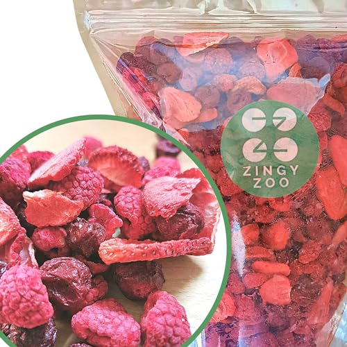 Frutas Liofilizadas | XL 300g Mezcla Fresa Seca, Frambuesa, Cereza Agria | Fruta Seca Pura | Comida Liofilizada | Freeze Dried Fruit Strawberry Raspberry Cherry Mix | Fruta Roja de Verano ZingyZoo