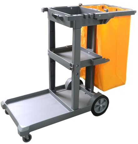 Gewerblicher Hausmeister-Wagen – wasserdichter 3-stöckiger Kunststoff-Haushaltswagen | ideal für Gesundheitswesen, Vertriebsmitarbeiter, Lehrer und medizinische Fachkräfte | 43 x 19,6 x 27,5 |