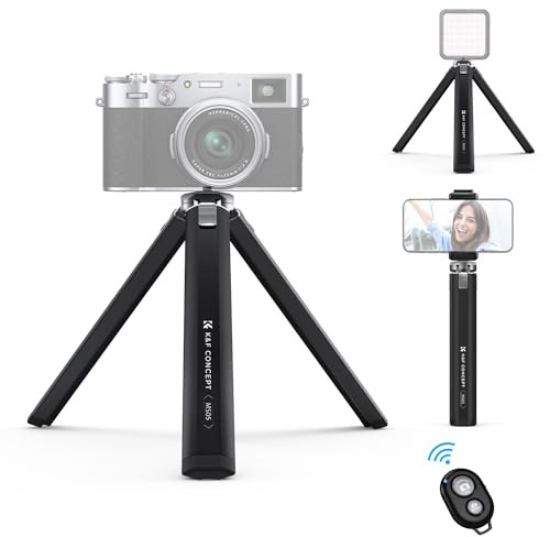 K&F CONCEPT Mini Projector Camera Metal Tripod, 1/4 Screw Table Stand w/Cellphone Clip & Wireless Remote, 2-Level Height Adjustment - Load up to 44lbs, MS05