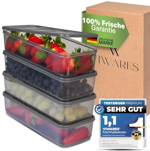 Viwares Frischhaltedosen mit Deckel | 4 Dosen mit Deckel | Luftdicht & Stapelbar | Kühlschrank Organizer | Transparente Lebensmittel Aufbewahrungsbox für Wurst & Gemüse | Gefrierschrank geeignet