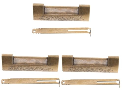 Gadpiparty 3sätze Vintage Antikes Vorhängeschloss Aus Holz Graviertes Antikes Design Für Schmuckkästchen Und Robustes Dekoratives Schlosssystem Mit Traditionellem Chinesischen Muster